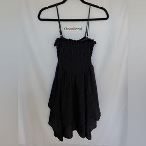 Wild Fable Black Smocked Ruffle Mini Dress Handkerchief Hem Spaghetti Strap XS